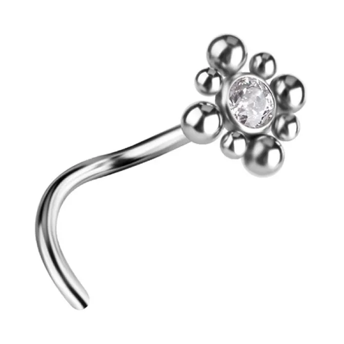Tytanowy kolczyk do nosa ozdobny z białą Premium Zirconia - TN-032