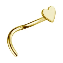 Tytanowy kolczyk do nosa - serce - złoty - TN-025
