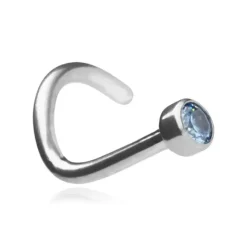 Tytanowy kolczyk do nosa z niebieską cyrkonią - srebrny - TN-004