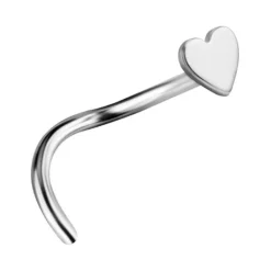 Tytanowy kolczyk do nosa - serce - srebrny - TN-025