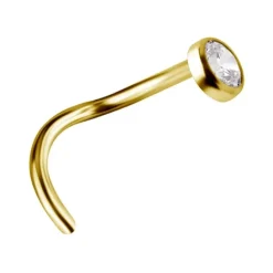 Tytanowy kolczyk do nosa z białą PREMIUM ZIRCONIA - złoty - TN-007