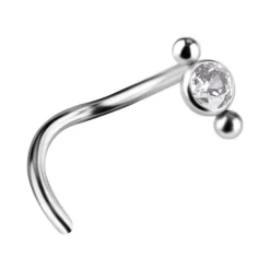 Tytanowy kolczyk do nosa ozdobny z białą Premium Zirconia - TN-029