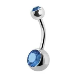 Tytanowy kolczyk do pępka z niebieskimi cyrkoniami - TPP-005