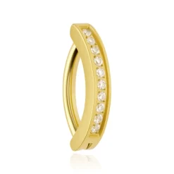 Tytanowy kolczyk do pępka clicker z białymi cyrkoniami - złoty - TPP-041