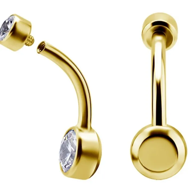 Tytanowy kolczyk do pępka złoty - biała Premium Zirconia - TPP-031