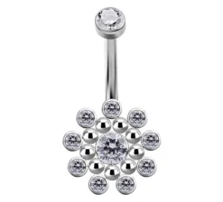 Tytanowy kolczyk do pępka z białymi cyrkoniami PREMIUM - TPP-007