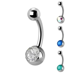 Tytanowy kolczyk do pępka niebieska cyrkonia - TPP-010