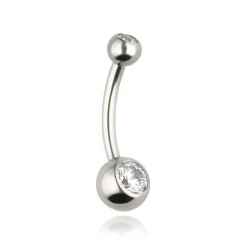 Tytanowy kolczyk do pępka - białe cyrkonie - gwint wewnętrzny - TPP-039