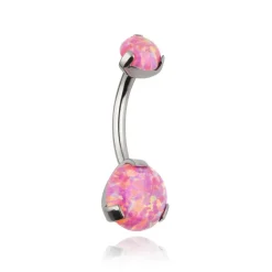 Tytanowy kolczyk do pępka z różowym opalem - srebrny - TPP-012