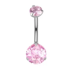 Tytanowy kolczyk do pępka z różową cyrkonią - TPP-014