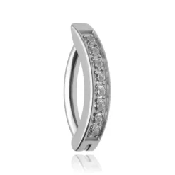 Tytanowy kolczyk do pępka clicker z białymi cyrkoniami - srebrny - TPP-041