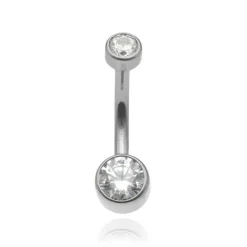 Tytanowy kolczyk do pępka srebrny - biała Premium Zirconia - TPP-031