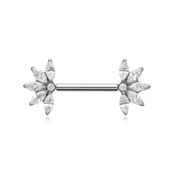 Tytanowy kolczyk do sutka z białymi cyrkoniami - srebrny - TI-011