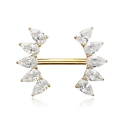 Tytanowy kolczyk do sutka z białymi cyrkoniami - złoty - TI-013