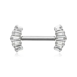 Tytanowy kolczyk do sutka z białymi cyrkoniami - srebrny - TI-012