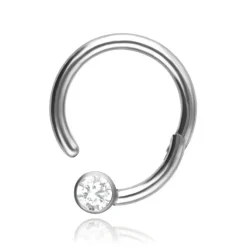 Tytanowy kolczyk kółko BCR clicker z białą cyrkonią - srebrny - TK-080