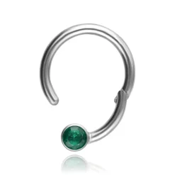 Tytanowy kolczyk kółko BCR clicker z zieloną cyrkonią - srebrny - TK-080