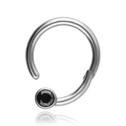 Tytanowy kolczyk kółko BCR clicker z czarną cyrkonią - srebrny - TK-080