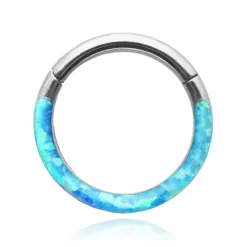 Tytanowy kolczyk kółko CLICKER z niebieskim opalem - OP 05 - TK-029