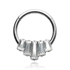 Tytanowy kolczyk kółko clicker z cyrkoniami - srebrny - TK-012