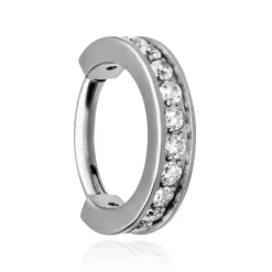 Tytanowy kolczyk kółko clicker z białymi cyrkoniami - srebrny - TK-095