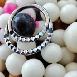 Tytanowy kolczyk kółko ozdobny clicker - srebrny - TK-022