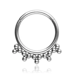 Tytanowy kolczyk kółko ozdobny clicker - srebrny - TK-017