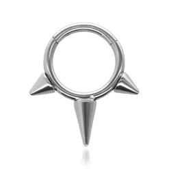 Tytanowy kolczyk kółko z ćwiekami CLICKER - srebrny - TK-033