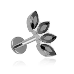 Tytanowy kolczyk labret cluster z czarnymi cyrkoniami - srebrny