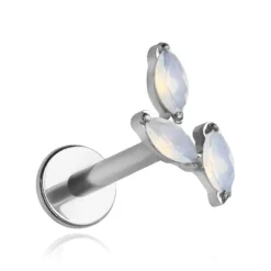 Tytanowy kolczyk labret mleczne cyrkonie - srebrny