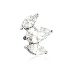 Tytanowy kolczyk labret z białymi cyrkoniami - srebrny