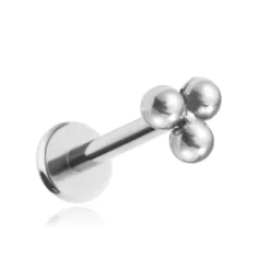 Tytanowy kolczyk labret 3 kulki srebrny