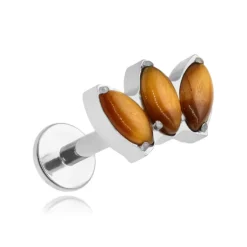 Tytanowy kolczyk labret - tygrysie oko - srebrny - TGW-128