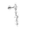 Tytanowy kolczyk labret z białymi cyrkoniami - srebrny