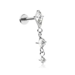 Tytanowy kolczyk labret z białymi cyrkoniami - srebrny
