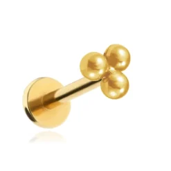 Tytanowy kolczyk labret 3 kulki złoty
