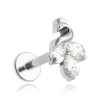 Tytanowy kolczyk labret - paw z białymi cyrkoniami