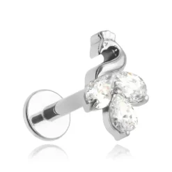 Tytanowy kolczyk labret - paw z białymi cyrkoniami