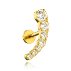 Tytanowy kolczyk labret z białymi cyrkoniami - złoty