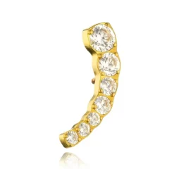 Tytanowy kolczyk labret z białymi cyrkoniami - złoty