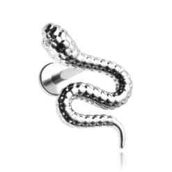 Tytanowy kolczyk labret - wąż z białymi cyrkoniami - srebrny - TGW-145