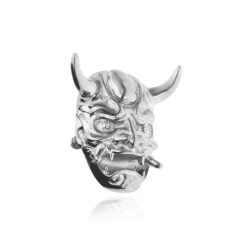 Tytanowy kolczyk labret japońska maska - srebrny