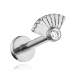 Tytanowy kolczyk labret z białą cyrkonią - srebrny