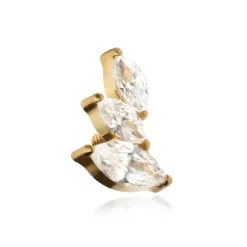 Tytanowy kolczyk labret z białymi cyrkoniami prawy - złoty