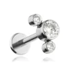 Tytanowy kolczyk labret z białymi cyrkoniami - srebrny