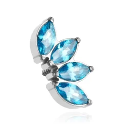 Tytanowy kolczyk labret cluster z niebieskimi cyrkoniami - srebrny