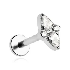 Tytanowy kolczyk labret - ozdobny z białymi cyrkoniami - srebrny - TGW-143