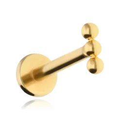 Tytanowy kolczyk labret 3 kuleczki złoty