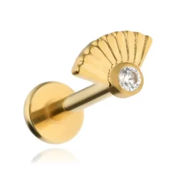 Tytanowy kolczyk labret z białą cyrkonią - złoty