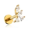 Tytanowy kolczyk labret z białymi cyrkoniami lewy - złoty